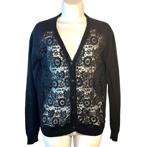 SANDRO LADIES CARDIGAN SWEATER 1 small black capsule everyday minimalist crochet - Picture 1 of 13